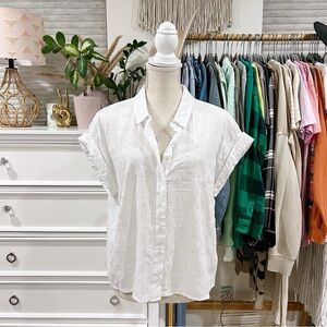 Thread & Supply | White Eyelet Short Sleeve Button-up Top size L NWT